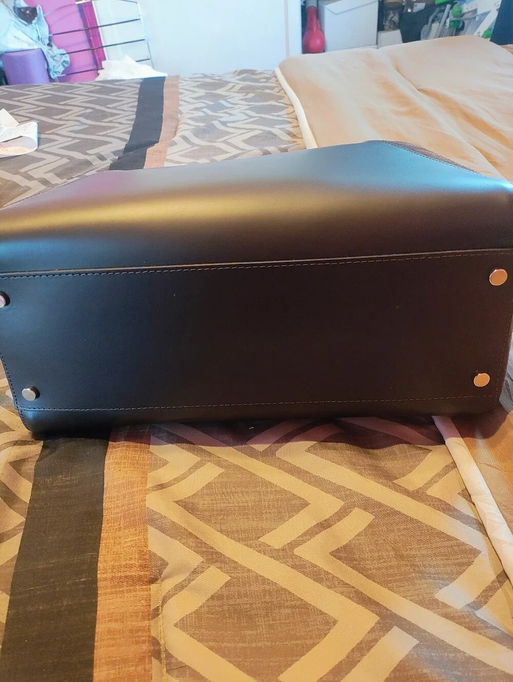 Italian Leather Black Satchel with Rose Gold Lock